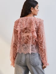 Pink Ruffle Lace Long Sleeve Blouse - Image 3 of 8