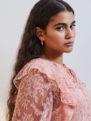 Pink Ruffle Lace Long Sleeve Blouse - Image 5 of 8