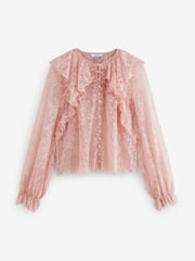 Pink Ruffle Lace Long Sleeve Blouse - Image 6 of 8