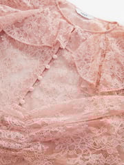 Pink Ruffle Lace Long Sleeve Blouse - Image 7 of 8
