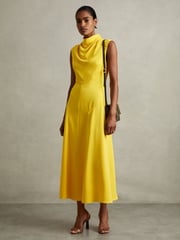 Reiss Yellow Georgia Cowl Neck Seam Detail Midi Dress - Image 1 of 5