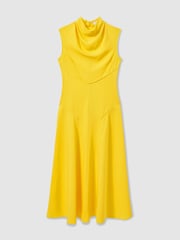 Reiss Yellow Georgia Cowl Neck Seam Detail Midi Dress - Image 2 of 5