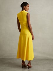 Reiss Yellow Georgia Cowl Neck Seam Detail Midi Dress - Image 4 of 5