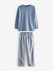 Blue/Sage Green Stripe 2 Pack Long Sleeve Woven Check Pyjamas (3-16yrs) - Image 4 of 8