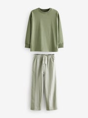 Blue/Sage Green Stripe 2 Pack Long Sleeve Woven Check Pyjamas (3-16yrs) - Image 5 of 8