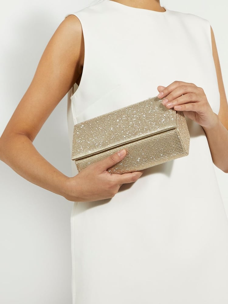 Dune London Gold Esmes Structured Foldover Clutch - Image 6 of 6