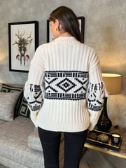 AX Paris Cream Fairisle Fringe Detail Jumper - Image 3 of 4