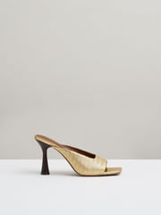 Reiss Gold Justine Leather Heeled Mules - Image 1 of 5