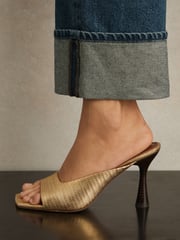 Reiss Gold Justine Leather Heeled Mules - Image 2 of 5