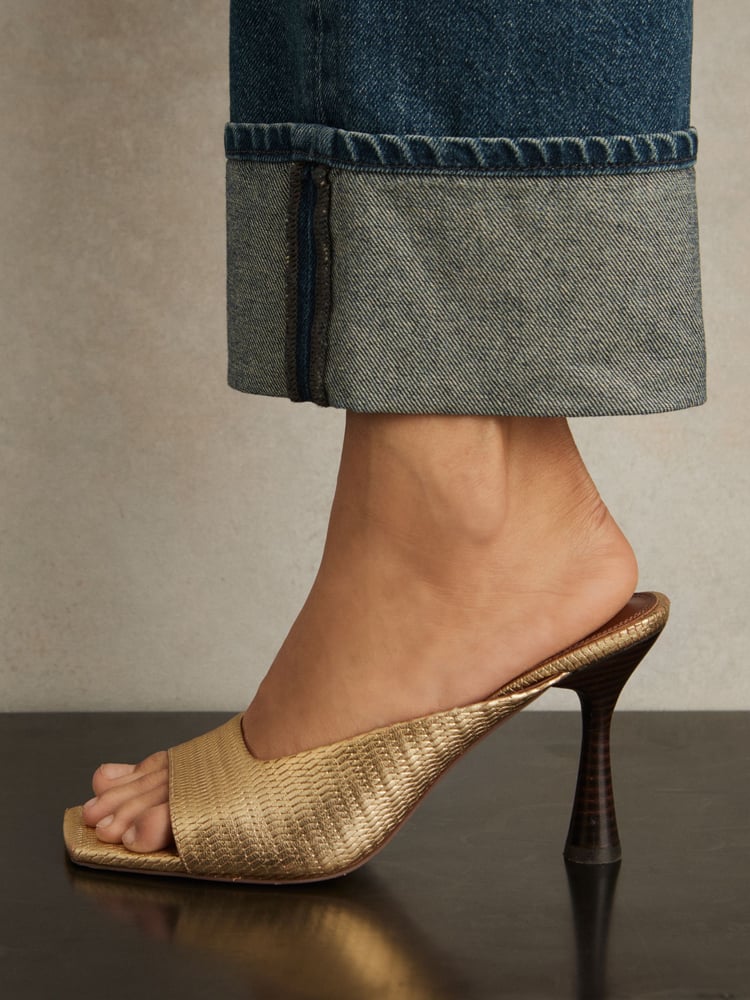 Reiss Gold Justine Leather Heeled Mules - Image 2 of 5