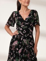Jolie Moi Black Pleated Dip Hem Chiffon Maxi Dress - Image 3 of 6