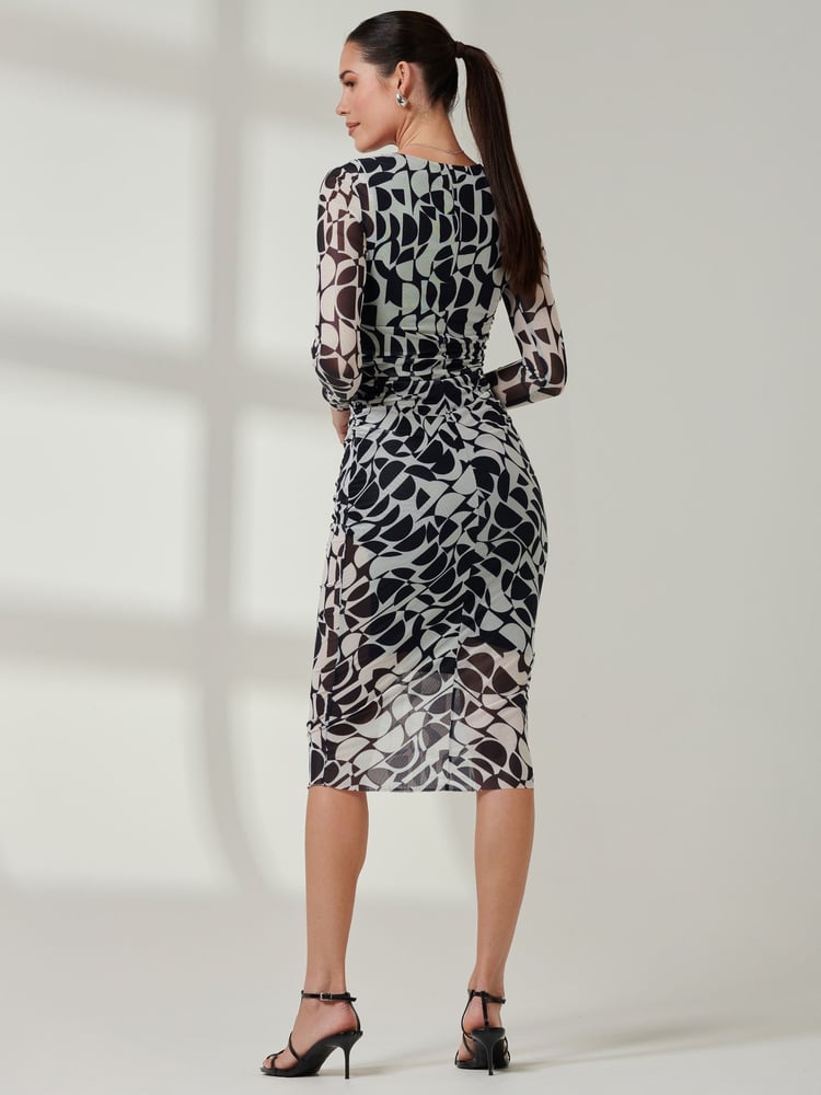 Jolie Moi Navy Long Sleeve Mesh Bodycon Maxi Dress - Image 2 of 6