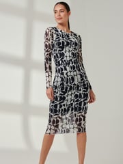 Jolie Moi Navy Long Sleeve Mesh Bodycon Maxi Dress - Image 5 of 6