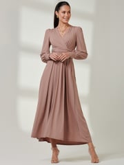 Jolie Moi Pink Wrap Bodice Super Smooth Jersey Maxi Dress - Image 1 of 6
