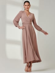 Jolie Moi Pink Wrap Bodice Super Smooth Jersey Maxi Dress - Image 5 of 6