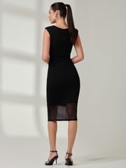 Jolie Moi Black Mesh Shoulder Pad Bodycon Midi Dress - Image 2 of 6