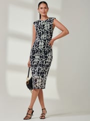 Jolie Moi Blue Shoulder Pad Mesh Bodycon Dress - Image 1 of 6