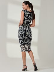 Jolie Moi Blue Shoulder Pad Mesh Bodycon Dress - Image 2 of 6