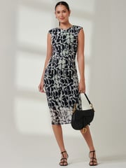 Jolie Moi Blue Shoulder Pad Mesh Bodycon Dress - Image 4 of 6