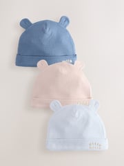 Blue 100% Cotton Slogan Baby Beanie Hats 3 Pack (0-18mths) - Image 1 of 6