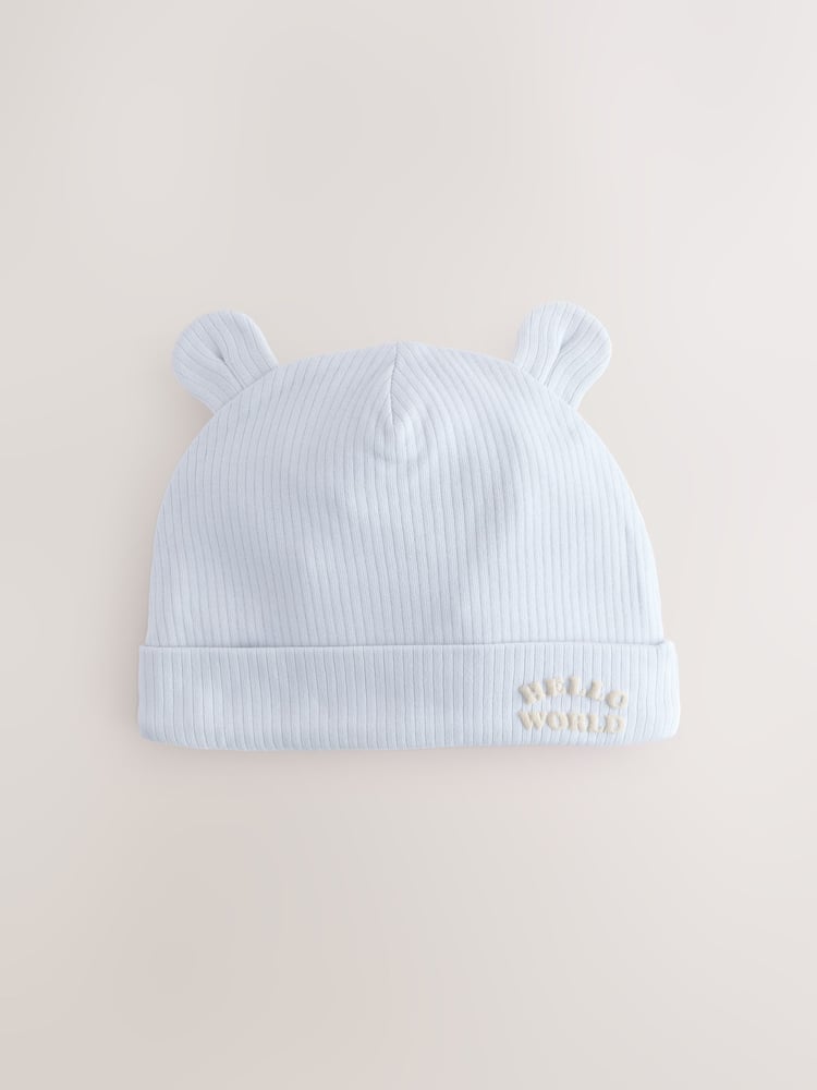 Blue 100% Cotton Slogan Baby Beanie Hats 3 Pack (0-18mths) - Image 2 of 6