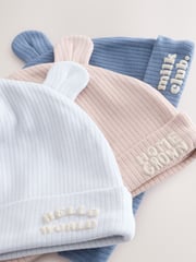Blue 100% Cotton Slogan Baby Beanie Hats 3 Pack (0-18mths) - Image 5 of 6
