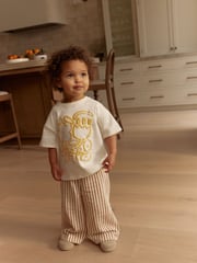 Cream Flower Short Sleeve 100% Cotton T-Shirt and Wide Trousers Set (3mths-7yrs) - Image 1 of 7