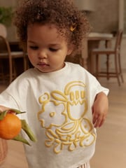 Cream Flower Short Sleeve 100% Cotton T-Shirt and Wide Trousers Set (3mths-7yrs) - Image 3 of 7