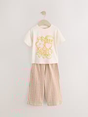 Cream Flower Short Sleeve 100% Cotton T-Shirt and Wide Trousers Set (3mths-7yrs) - Image 4 of 7