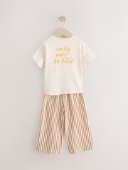 Cream Flower Short Sleeve 100% Cotton T-Shirt and Wide Trousers Set (3mths-7yrs) - Image 5 of 7