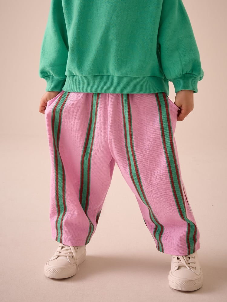 Pink/Green Stripe Textured Barrel Leg Trousers (3mths-7yrs) - Image 1 of 9