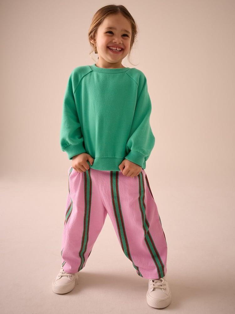 Pink/Green Stripe Textured Barrel Leg Trousers (3mths-7yrs) - Image 2 of 9