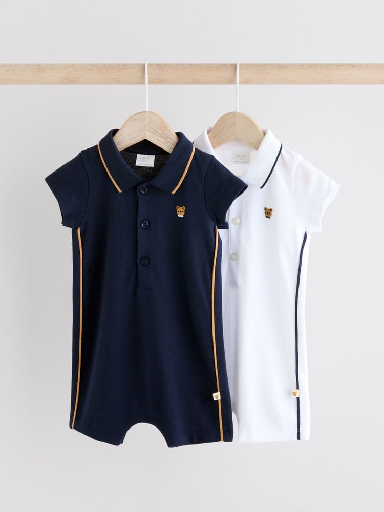 Blue/White Textured Baby Rompers 2 Pack - Image 1 of 9