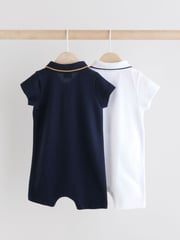 Blue/White Textured Baby Rompers 2 Pack - Image 4 of 9