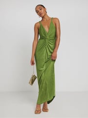 Simply Be Green Slinky Knot Detail Dress - Image 1 of 4