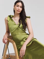 Simply Be Green Tie Strap Satin Dress - Image 3 of 5