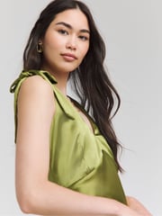 Simply Be Green Tie Strap Satin Dress - Image 4 of 5
