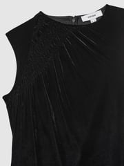 Reiss Black Blakely Velvet Shirred Panel Midi Dress - Image 5 of 5
