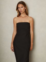 Reiss Black Arwen Strapless Pleated Midi Dress - Image 1 of 5