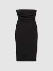 Reiss Black Arwen Strapless Pleated Midi Dress - Image 2 of 5