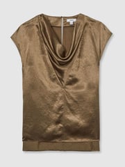 Reiss Khaki Fina Satin Cowl-Neck Top - Image 2 of 6