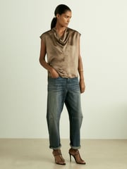 Reiss Khaki Fina Satin Cowl-Neck Top - Image 3 of 6