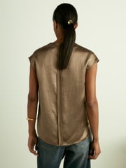 Reiss Khaki Fina Satin Cowl-Neck Top - Image 4 of 6