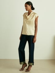 Reiss Cream Fina Satin Cowl-Neck Top - Image 1 of 6