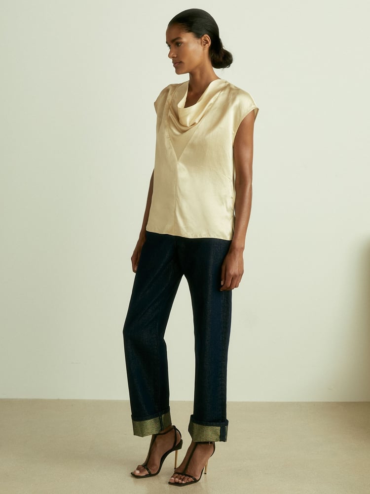 Reiss Cream Fina Satin Cowl-Neck Top - Image 1 of 6