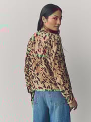 Leopard Print Tie Neck Drape Blouse - Image 3 of 4