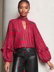 Lipsy Red Chiffon Burnout Keyhole Blouse - Image 1 of 4