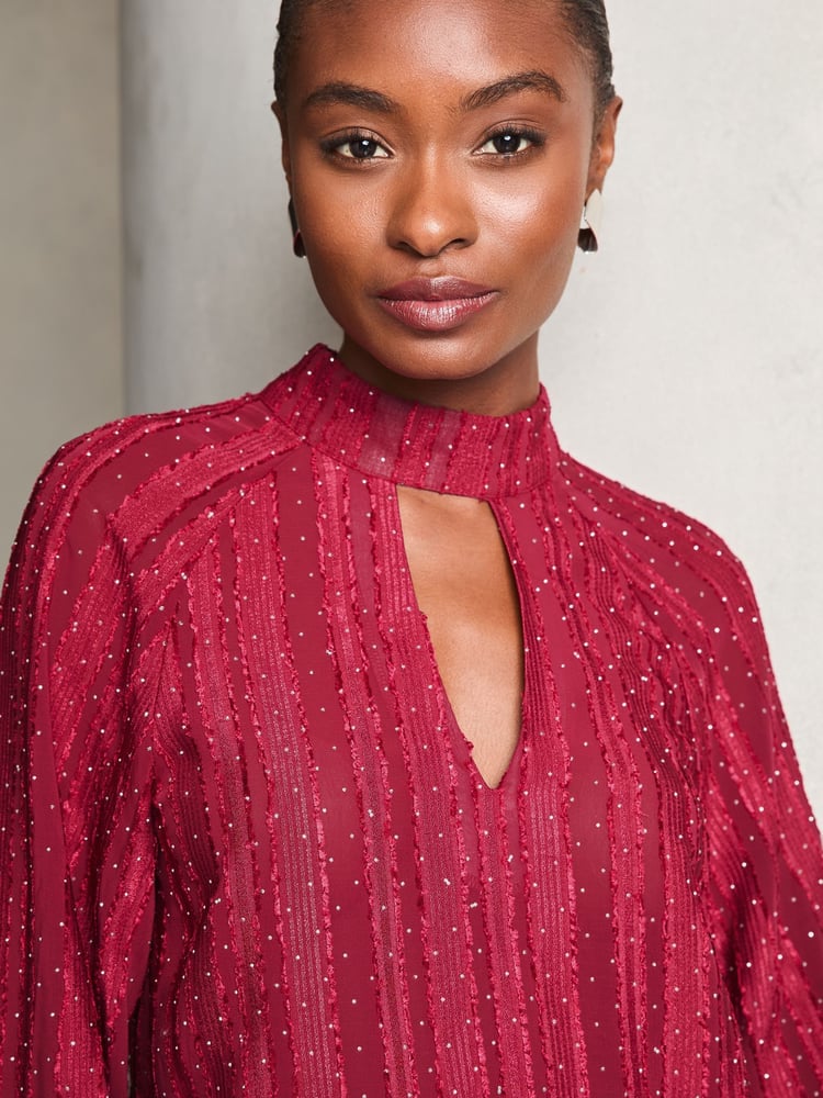 Lipsy Red Chiffon Burnout Keyhole Blouse - Image 2 of 4