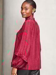 Lipsy Red Chiffon Burnout Keyhole Blouse - Image 4 of 4