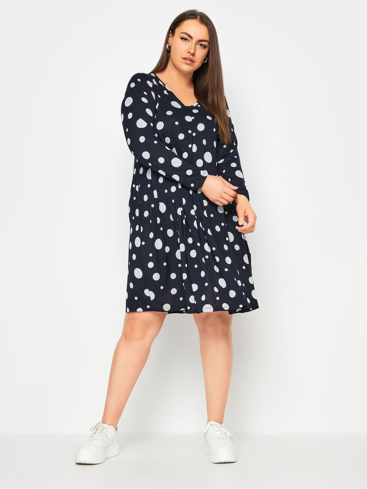 Yours Curve Blue Dot Printed Mini Dress - Image 1 of 5